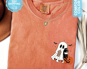 Comfort Colors® Сute Ghost Coffee Shirt, Сute Little Ghost Iced Coffee T-shirt, Boo Ghost Shirt, Ghost Coffee Shirt, Halloween Coffee Lovers