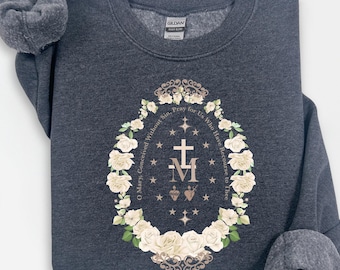 Marian Catholic Sweatshirt, Virgin Mary Shirt, Catholic Gifts for Women, Catholic Sweater, Marian Cross Shirt, Floral Christian Sweatshirt