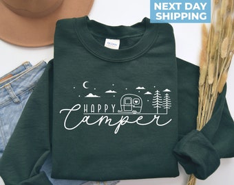 Happy Camper Sweatshirt, Camper Sweatshirt, Nature Lover Gift, Hiking Shirt, Camping Lover, Gift For Campers, Adventure Shirt, Camping Shirt