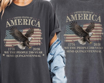 Camiseta del 250 aniversario de Estados Unidos 1776 - 2026, Camiseta con la bandera estadounidense y águila patriótica "We The People", Camiseta vintage del 4 de julio con la bandera de EE. UU. (250 años)