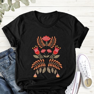 Scandinavian Shirt, Folk Art T-Shirt, Botanical Shirt, Scandinavian Gift, Spiritual Shirt, Gift For Women, Vintage Shirt, Flower Shirt