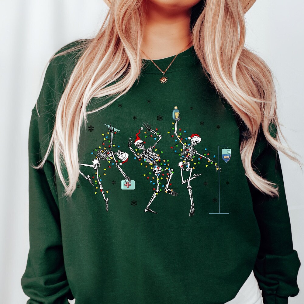 Christmas Skeleton Christmas Nurse Sweatshirt, Christmas Skeleton Nurse Sweater, Nurse Crewneck, Nurse Christmas Shirt, Nurse Sweatshirt, Nurse Christmas Christmas Shirt