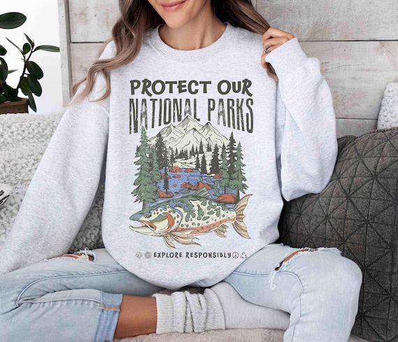 90s National Parks Unisex Sweatshirt Granola Girl Shirt Respect the Local Wildlife Pullover Camping Clothes Hiking Hoodie Wanderlust Shirt