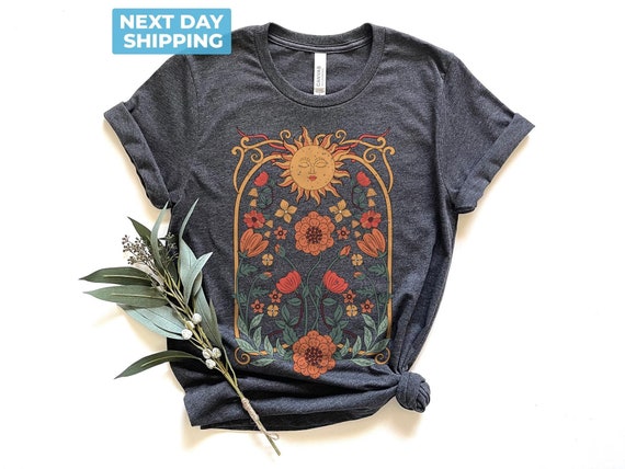 Boho Floral Tshirt Art Nouveau, Wildflower Shirt, Cottagecore Shirt, Floral Nature Shirt, Retro Art Nouveau Art Deco Shirt, Mystical Shirt