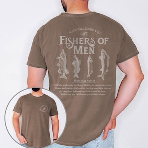 Comfort Colors® Fishers of Men Tee, Christian T-shirts, Outdoors Faith Shirt, Jesus Tee, Bible Verse Matthew 4:19, Father's Day Gift for Him image 5