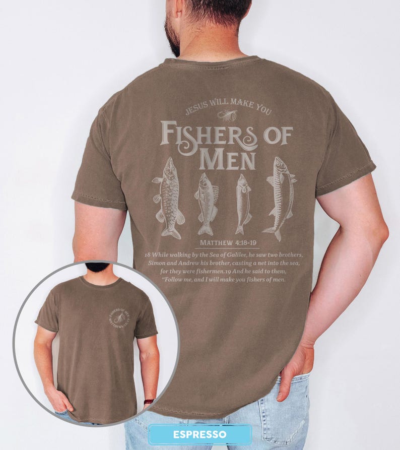 Comfort Colors® Fishers of Men Tee, Christian T-shirts, Outdoors Faith Shirt, Jesus Tee, Bible Verse Matthew 4:19, Father's Day Gift for Him image 5