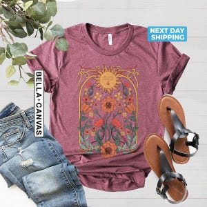 Boho Floral Tshirt Art Nouveau, Wildflower Shirt, Cottagecore Shirt, Floral Nature Shirt, Retro Art Nouveau Art Deco Shirt, Mystical Shirt bild 5