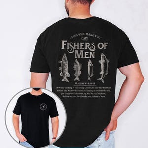 Comfort Colors® Fishers of Men Tee, Christian T-shirts, Outdoors Faith Shirt, Jesus Tee, Bible Verse Matthew 4:19, Father's Day Gift for Him image 4