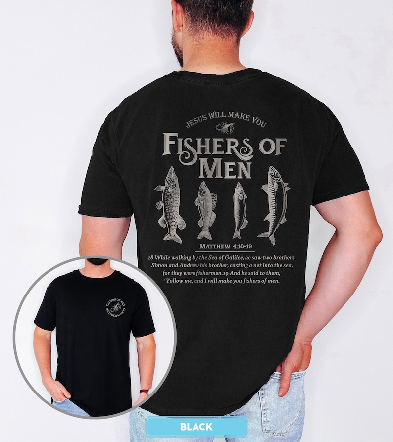 Comfort Colors® Fishers of Men Tee, Christian T-shirts, Outdoors Faith Shirt, Jesus Tee, Bible Verse Matthew 4:19, Father's Day Gift for Him image 4