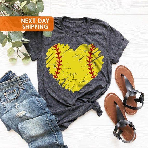 Distressed Softball Heart Shirt, Softball Heart Shirt, Softball Shirt, Distressed Baseball Shirt, Softball Mom Shirt, Baseball Heart Shirt
