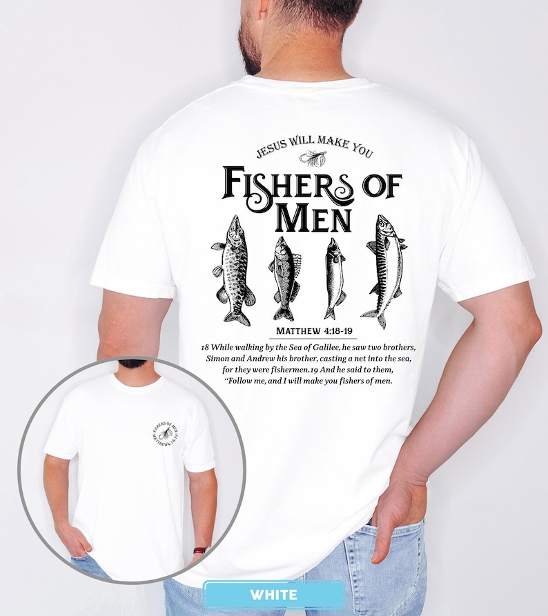 Comfort Colors® Fishers of Men Tee, Christian T-shirts, Outdoors Faith Shirt, Jesus Tee, Bible Verse Matthew 4:19, Father's Day Gift for Him image 8