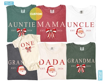 Christmas First Birthday T-Shirts For Family Santa 1st Birthday Party Outfit Mama Dada Shirts Custom Comfort Colors®  Xmas Matching Couple