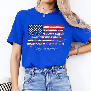 Womens Patriotic V Neck Shirt, 250 Years of Freedom Floral Tee, 250th Anniversary Shirt, America 250 T Shirts, Fourth of July Wildflower Top image 7