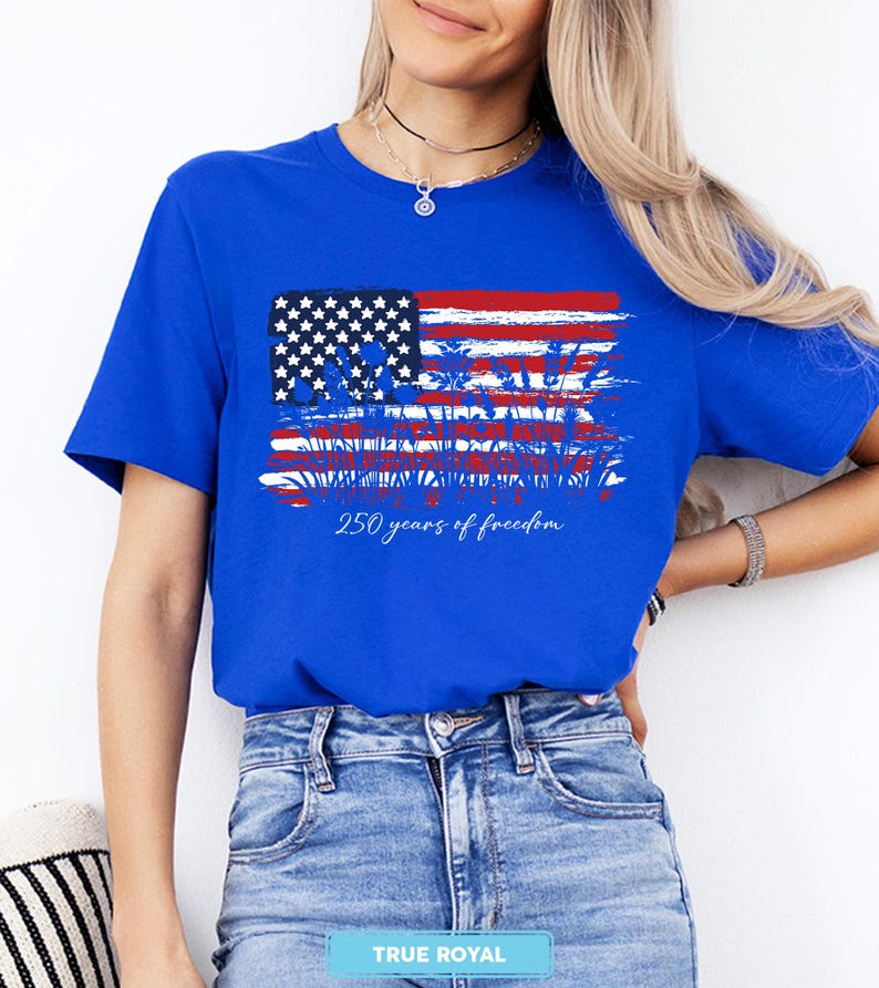 Womens Patriotic V Neck Shirt, 250 Years of Freedom Floral Tee, 250th Anniversary Shirt, America 250 T Shirts, Fourth of July Wildflower Top image 7