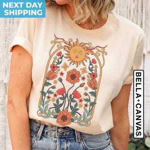 Boho Floral Tshirt Art Nouveau, Wildflower Shirt, Cottagecore Shirt, Floral Nature Shirt, Retro Art Nouveau Art Deco Shirt, Mystical Shirt bild 2