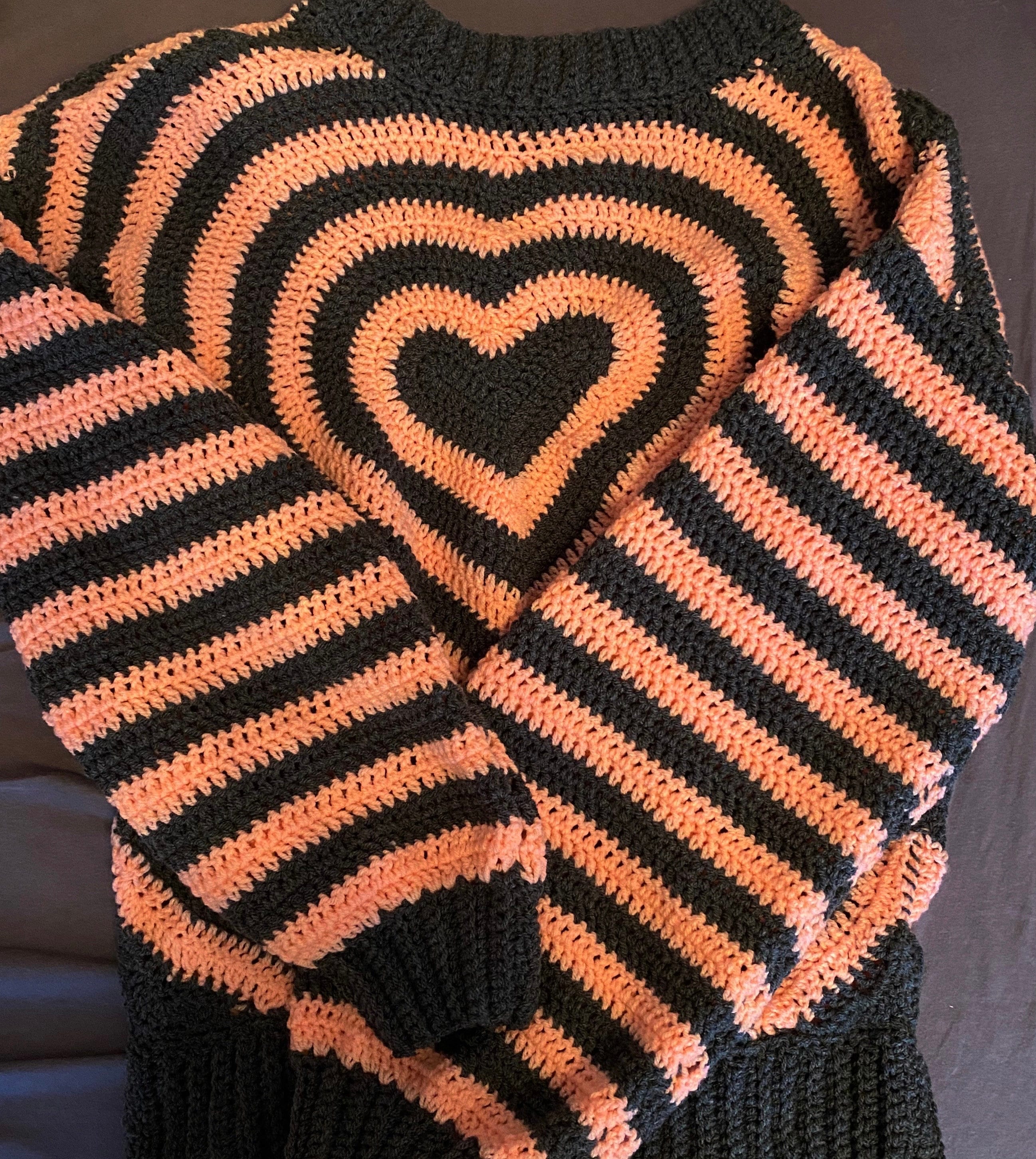 Crocheted Heart Sweater | Handmade Patterned Long-sleeve Top