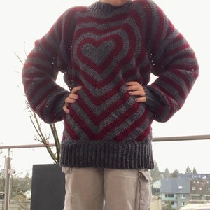 crocheted heart sweater | handmade patterned long-sleeve top | heart shape on both sides