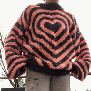 crocheted heart sweater | handmade patterned long-sleeve top | heart shape on both sides
