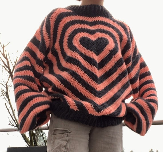 Crocheted Heart Sweater | Handmade Patterned Long-sleeve Top