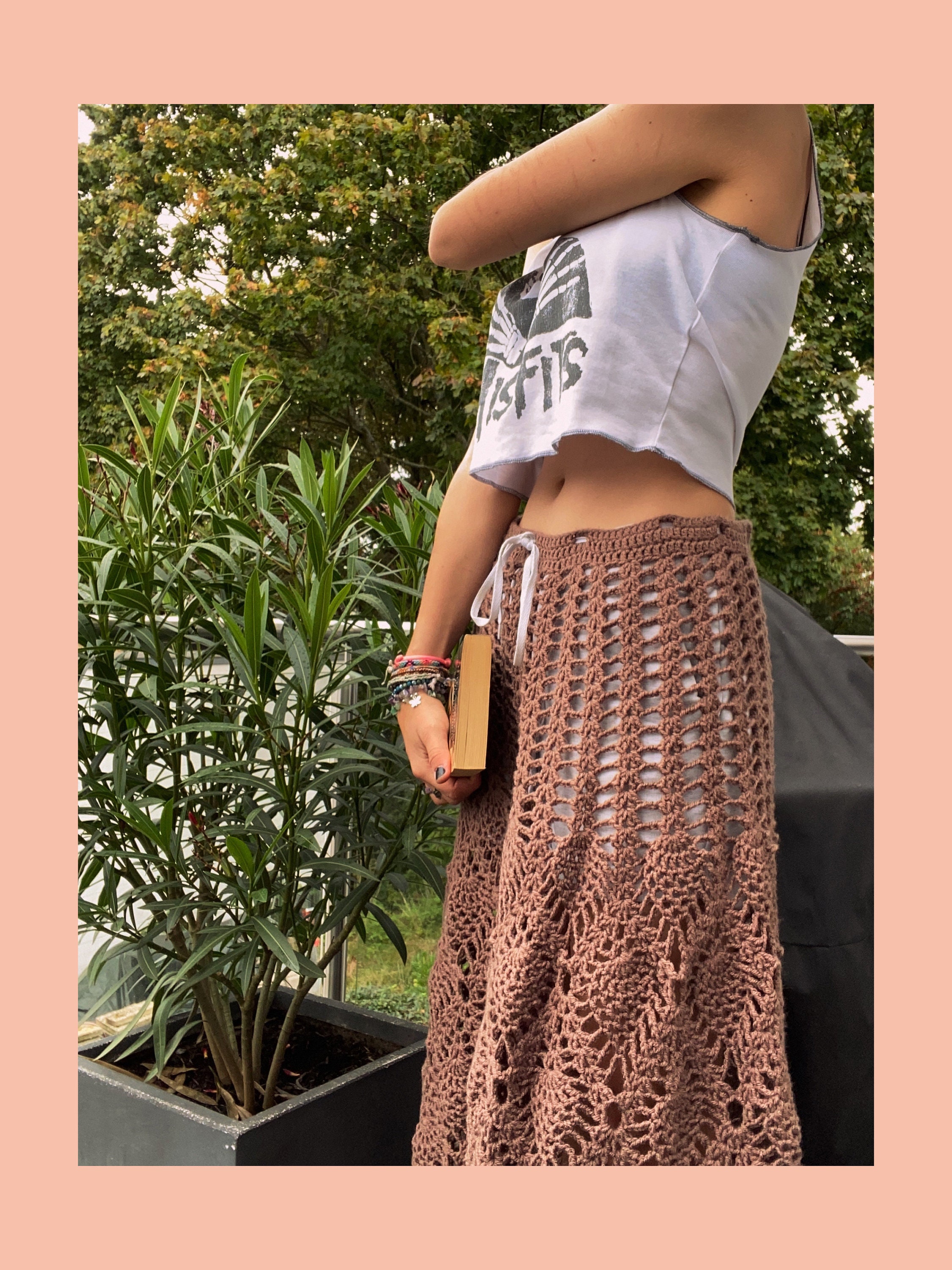 Crocheted Long Skirt Handmade Wide Fall Skirt Lace Pineapple 
