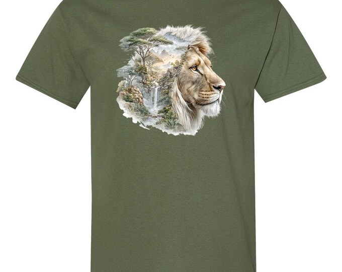 Lion Savannah Double Exposure Graphic T-shirt S-5X