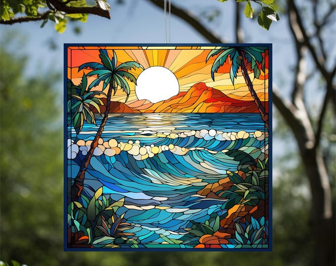 Acrylic Faux Stained-Glass Suncatcher Sunset Beach