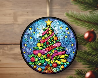 Stained Glass Christmas Trees Ceramic Ornaments