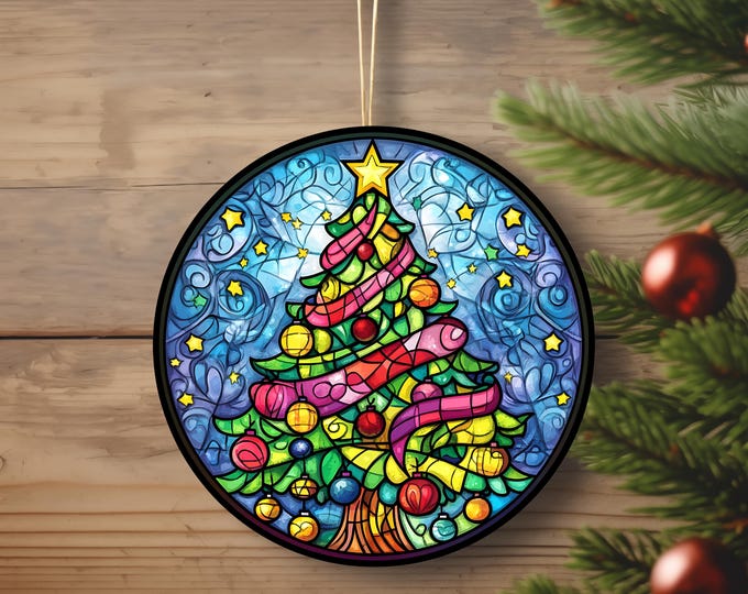Stained Glass Christmas Trees Ceramic Ornaments