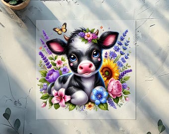 Floral Highland Cow DTF Transfer