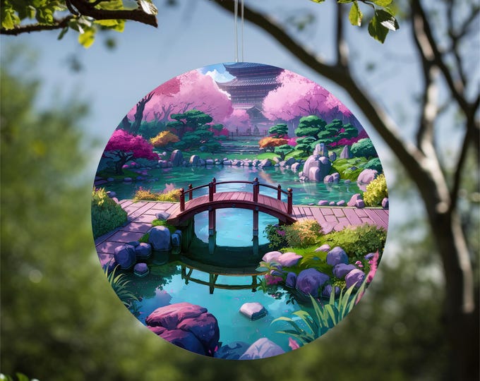 Japanese Tranquil Garden Acrylic Faux Stained-Glass Suncatcher