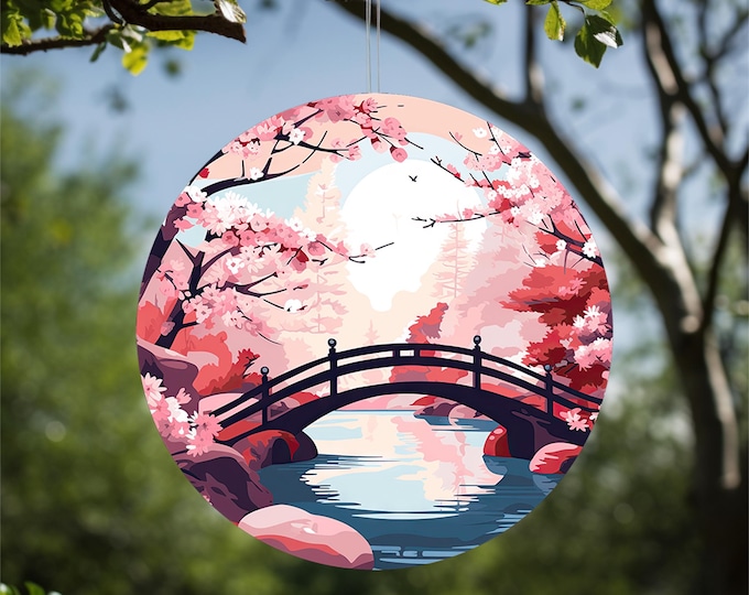Japanese Garden Suncatcher, Faux Stained Glass Acrylic Window Decor