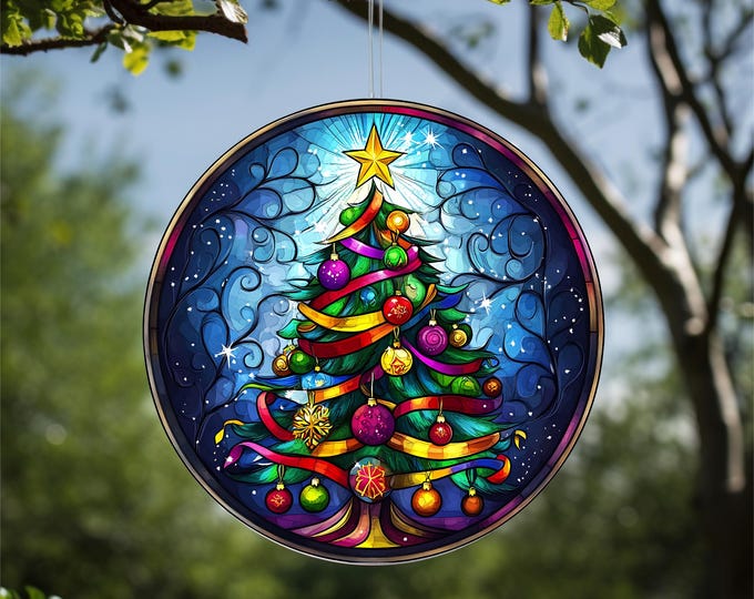 Christmas Tree Acrylic Faux Stained-Glass Suncatcher