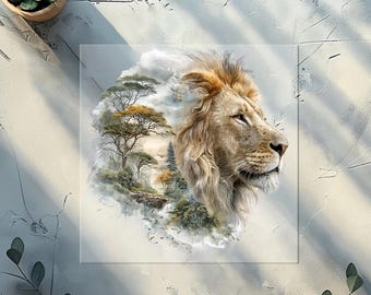 Lion Savannah Double Exposure DTF Transfer