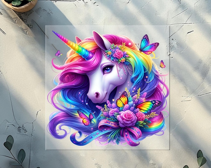 Floral Rainbow Unicorn DTF Transfer