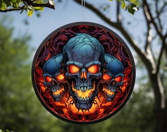 Scary Skulls Acrylic Faux Stained-Glass Suncatcher