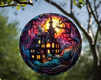 Haunted House Acrylic Faux Stained-Glass Suncatcher