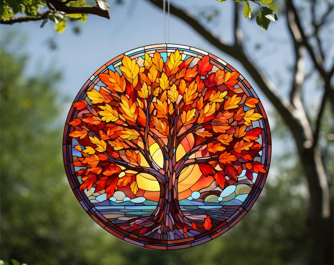 Fall Trees Faux Stained-Glass Suncatcher or Wall Decoration