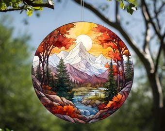 Autumn Mountains Acrylic Faux Stained-Glass Suncatcher