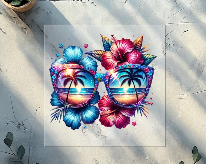 Tropical Beach Summer Sun Glasses Hibiscus DTF Transfer