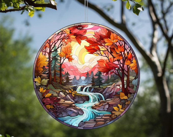 Autumn Waterfall Acrylic Faux Stained-Glass Suncatcher