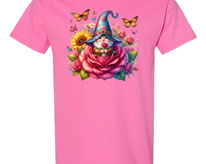 Cute Gnomes and Roses Graphic T-shirt S-5X
