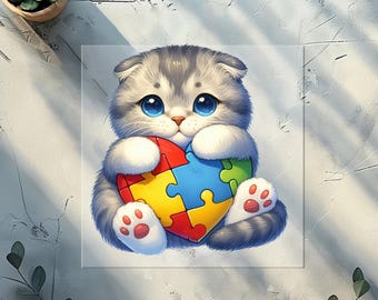 Cats Holding Autism Puzzle Heart DTF Transfer