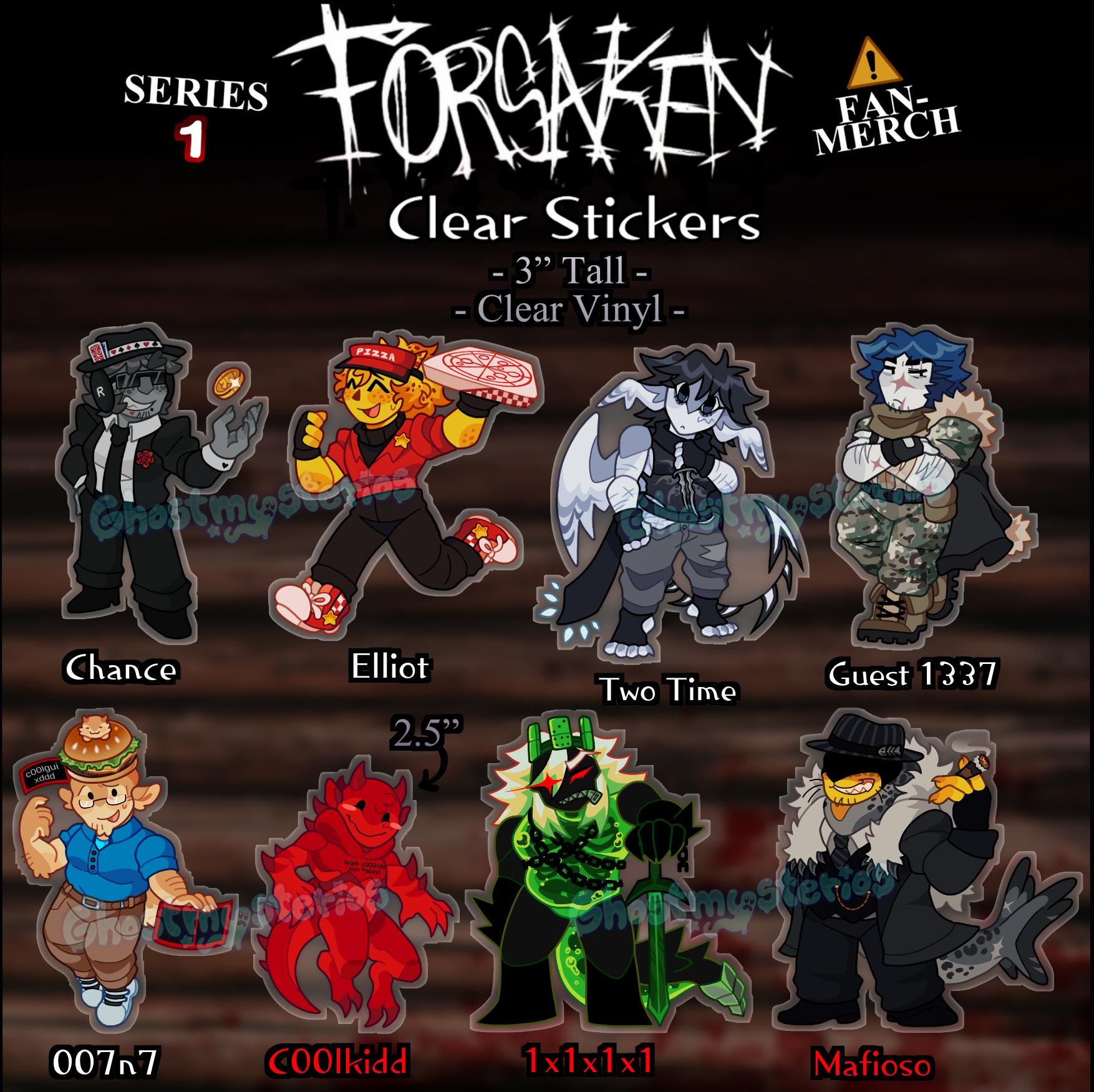 FORSAKEN - ステッカー: Chance、Elliot、Two Time、Guest 1337、007n7