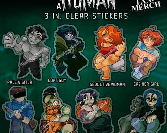 No, I’m Not a Human - Clear Stickers: Pale Visitor, Coat Guy, Seductive Woman, Cashier Girl, Protagonist, Cat Lady, Wireface, Widow