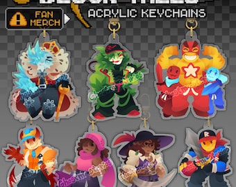 CUENTOS DE BLOQUES - Llaveros: Rey Cruel, Griefer, Noobador, Rojo y Azul, Constructor, Odio, Kyoko, Calypso, Jugador