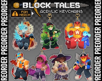 PRÉ-VENDA DE BLOCK TALES - Chaveiros: Rei Cruel, Griefer, Noobador, Vermelho e Azul, Construtor, Ódio, Kyoko, Calipso, Jogador