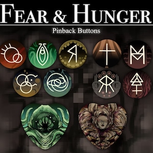 Fear and Hunger God Symbol Pinback Buttons - Pins, Badges