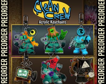 Official CLEAN CREW - Keychains: Ranger, Blaster, Zoomer, Lobber, Buddy, Travelings Man