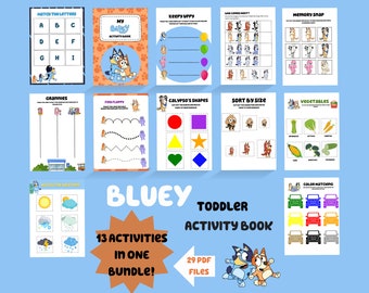 Bluey Activity Book. Printable Preschool & Toddler Learning Binder. Bluey Busy Book. Bluey Activites. Pre-writing, Color/Shape Match