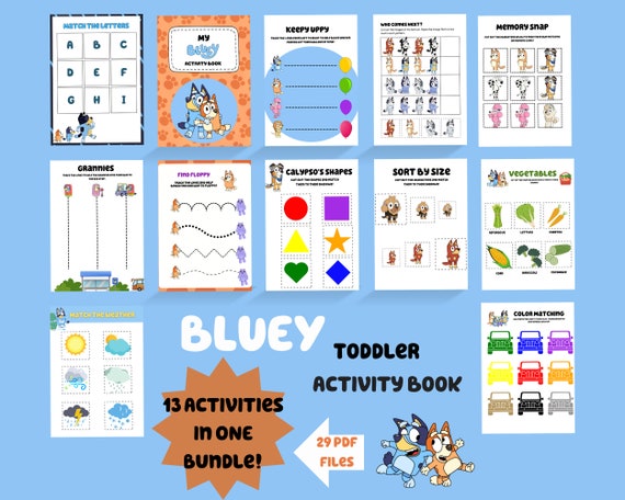 Bluey Activity Book. Printable Preschool & Toddler Learning Binder. Bluey Busy Book. Bluey Activites. Pre-writing, Color/Shape Match